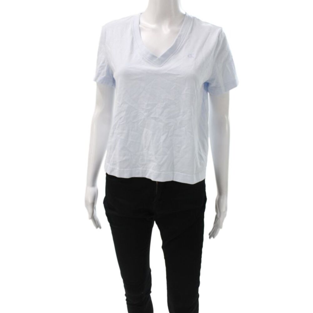 Calvin Klein Jeans Women Basic V-Neck Blue Short Sleeve T-Shirt Size S